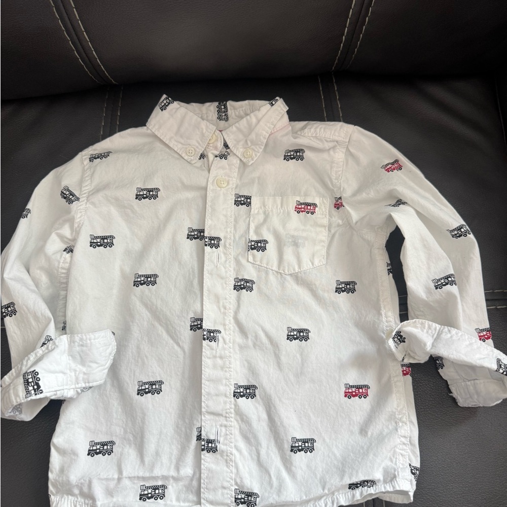 Gymboree White Shirt with Black and Red Truck Print